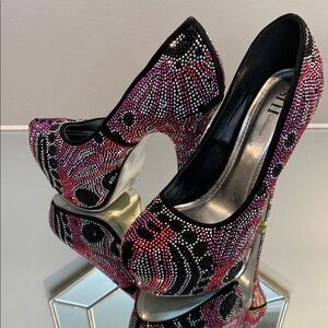 Chic Pink and Black Rhinestone Heels
